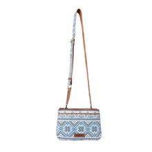 Load image into Gallery viewer, Myra Tribal Hollow Cotton &amp; Leather Crossbody Bag in Indigo Frost
