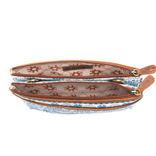 Load image into Gallery viewer, Myra Tribal Hollow Cotton &amp; Leather Crossbody Bag in Indigo Frost

