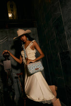Load image into Gallery viewer, Myra Tribal Hollow Cotton &amp; Leather Crossbody Bag in Indigo Frost
