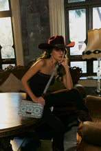 Load image into Gallery viewer, Myra Tribal Hollow Cotton &amp; Leather Crossbody Bag in Indigo Frost
