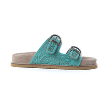 Load image into Gallery viewer, Myra Bluebell Ranch Handtooled Leather Sandals in Alpine Teal
