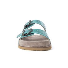 Load image into Gallery viewer, Myra Bluebell Ranch Handtooled Leather Sandals in Alpine Teal
