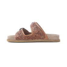 Load image into Gallery viewer, Myra Desert Fern Handtooled Leather Sandals in Autumn Tan
