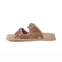 Load image into Gallery viewer, Myra Willow Bloom Handtooled Leather Sandals in Ashen Brown
