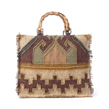 Load image into Gallery viewer, Myra Desert Loom Jute Tote Bag in Olive Amber
