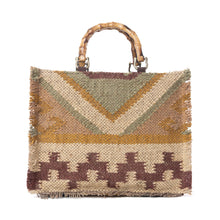 Load image into Gallery viewer, Myra Desert Loom Jute Tote Bag in Olive Amber

