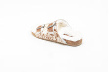 Load image into Gallery viewer, Prairie Winds Fur Comfort Hairon Leather Sandals In Brown &amp; White
