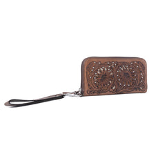 Load image into Gallery viewer, Myra Autumn Brook Handtooled Hairon Leather Women’s Wallet in Toffee Saddle
