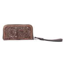 Load image into Gallery viewer, Myra Autumn Brook Handtooled Hairon Leather Women’s Wallet in Toffee Saddle
