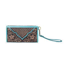 Load image into Gallery viewer, Myra Sunfire Valley Handtooled Hairon Leather Women’s Wallet in Turquoise Pearl
