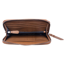 Load image into Gallery viewer, Myra Sunset Ridge Handtooled Hairon Leather Wallet in Honey Snow
