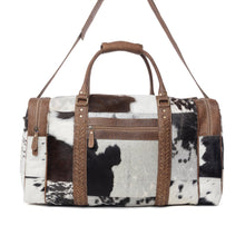 Load image into Gallery viewer, Myra Rustic Vista Handtooled Hairon Ruffle Traveller Bag in Cocoa Frost
