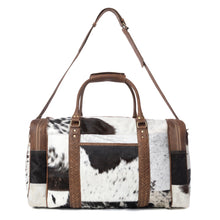 Load image into Gallery viewer, Myra Rustic Vista Handtooled Hairon Ruffle Traveller Bag in Cocoa Frost
