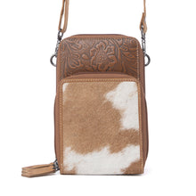Load image into Gallery viewer, Myra Rustler Ridge Embossed Leather Hairon Sling Bag in Sandstone Cream
