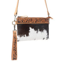 Load image into Gallery viewer, Myra Stone Barrow Hairon Leather Bag in Ochre Frost
