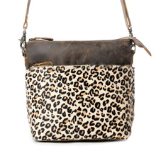 Load image into Gallery viewer, Myra Feline Hairon Leather Crossbody Bag Suede Finish, Leopard Print Front, Adjustable Strap for Everyday Chic
