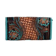 Load image into Gallery viewer, Myra Flower Crest Tooled Leather Wallet Floral Embossed with Turquoise Accents
