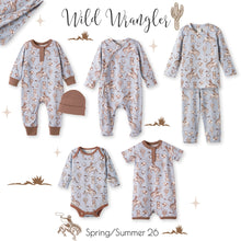 Load image into Gallery viewer, Wild Wrangler/Blue Western Bamboo Shorty Romper for Boys

