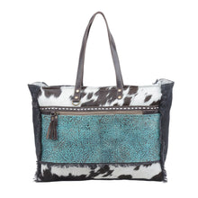 Load image into Gallery viewer, Myra Sea Grass Hair-On Leather Tote - Spacious Cowhide Bag with Embossed Front Pocket for Everyday Elegance
