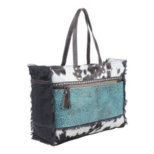 Load image into Gallery viewer, Myra Sea Grass Hair-On Leather Tote - Spacious Cowhide Bag with Embossed Front Pocket for Everyday Elegance
